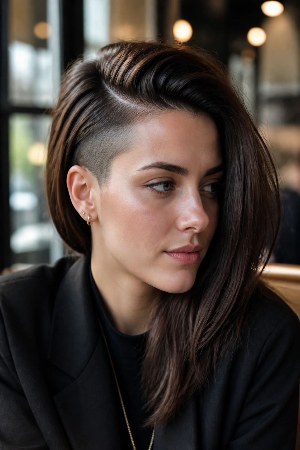 Close-up of a person with a deep side part and hidden fade