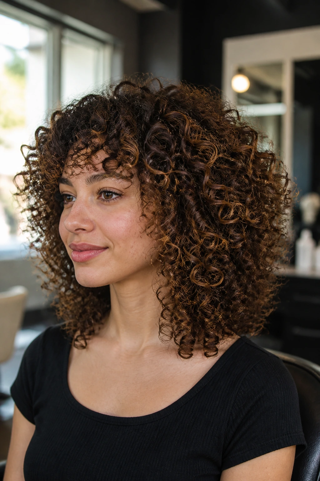 Close-up of real person with dry-cut curly hair