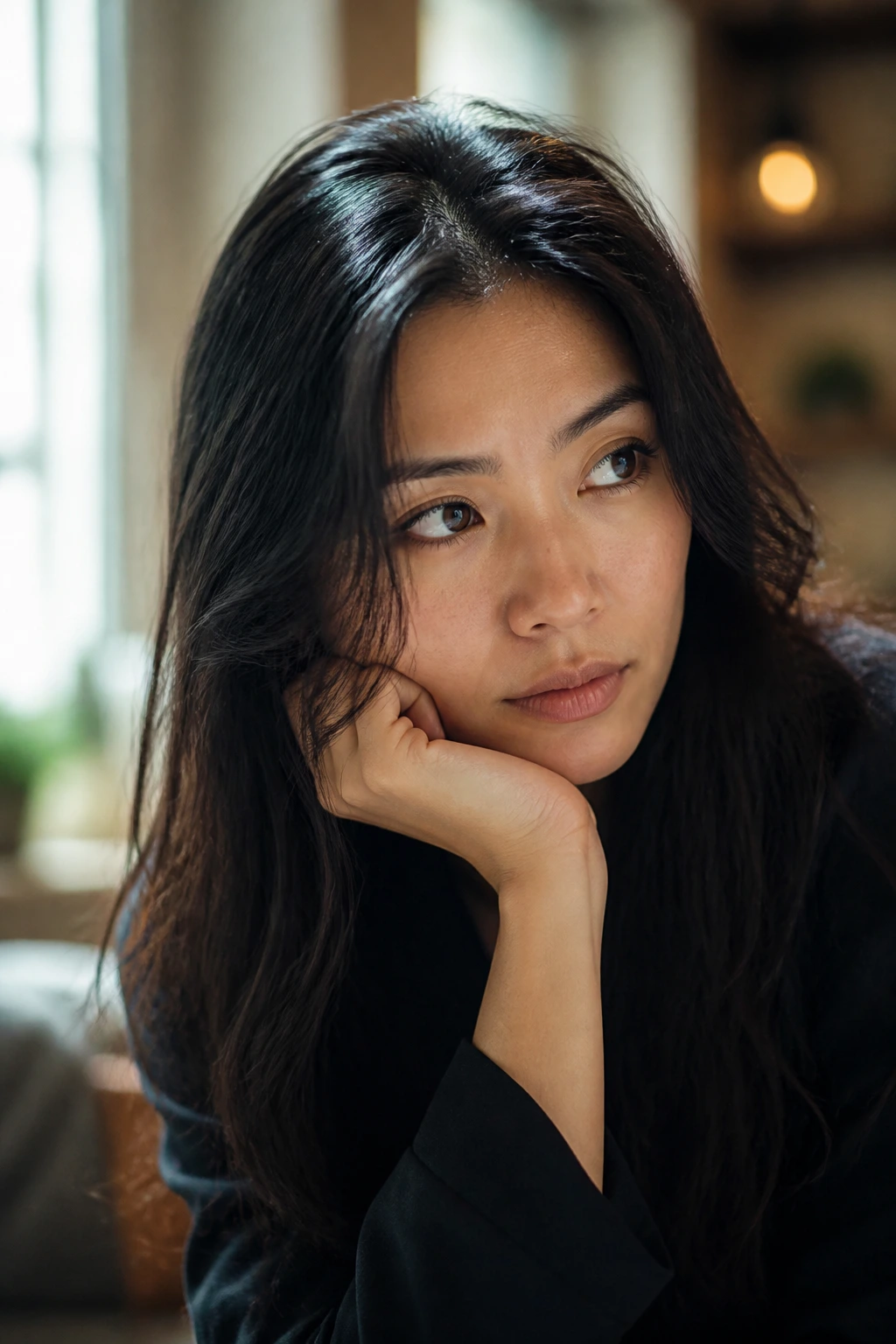 Portrait of a real person reflecting on how diet and stress affect hair oil