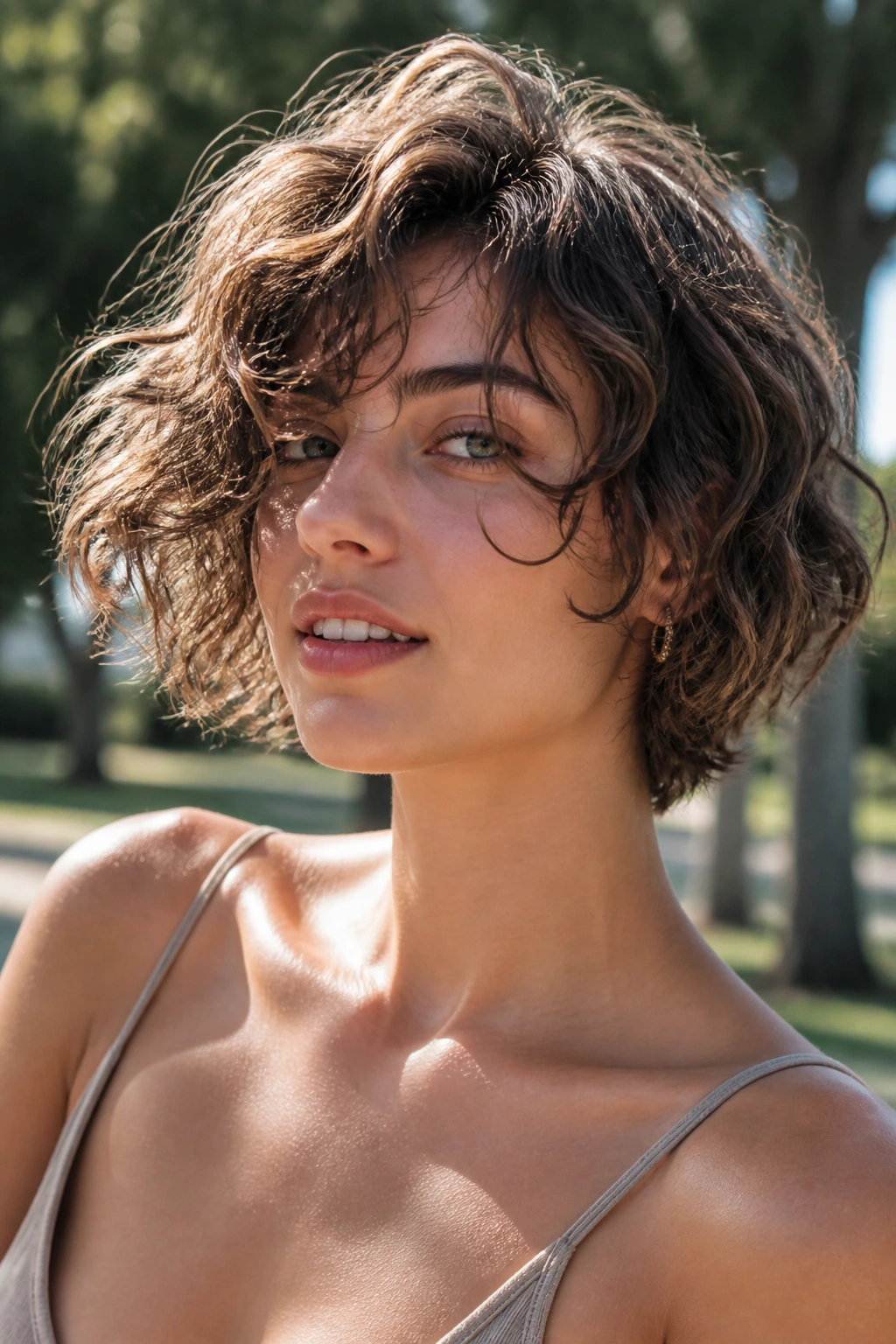 Close-up of a real person with diffused 2B/2C beachy waves