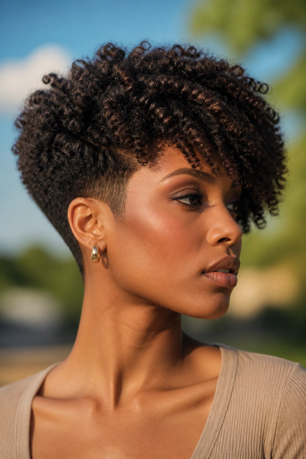 Close-up of real person with a disconnected crop showing back-to-front length contrast