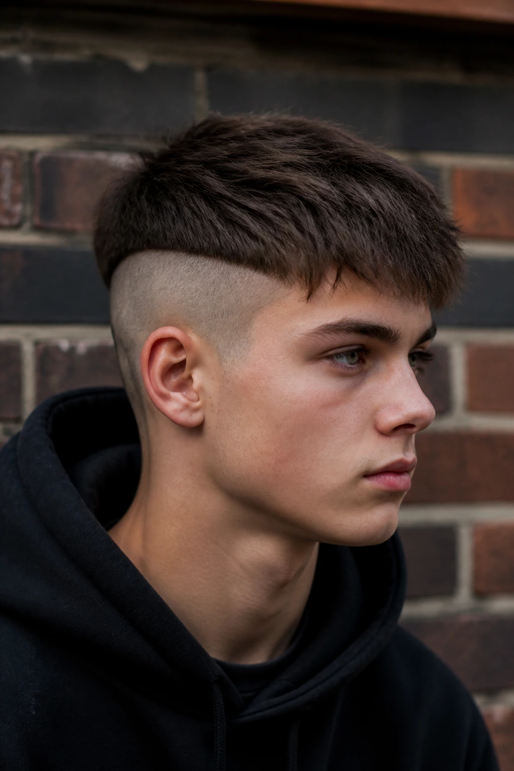 Teenage boy with a dramatic disconnected undercut and textured top