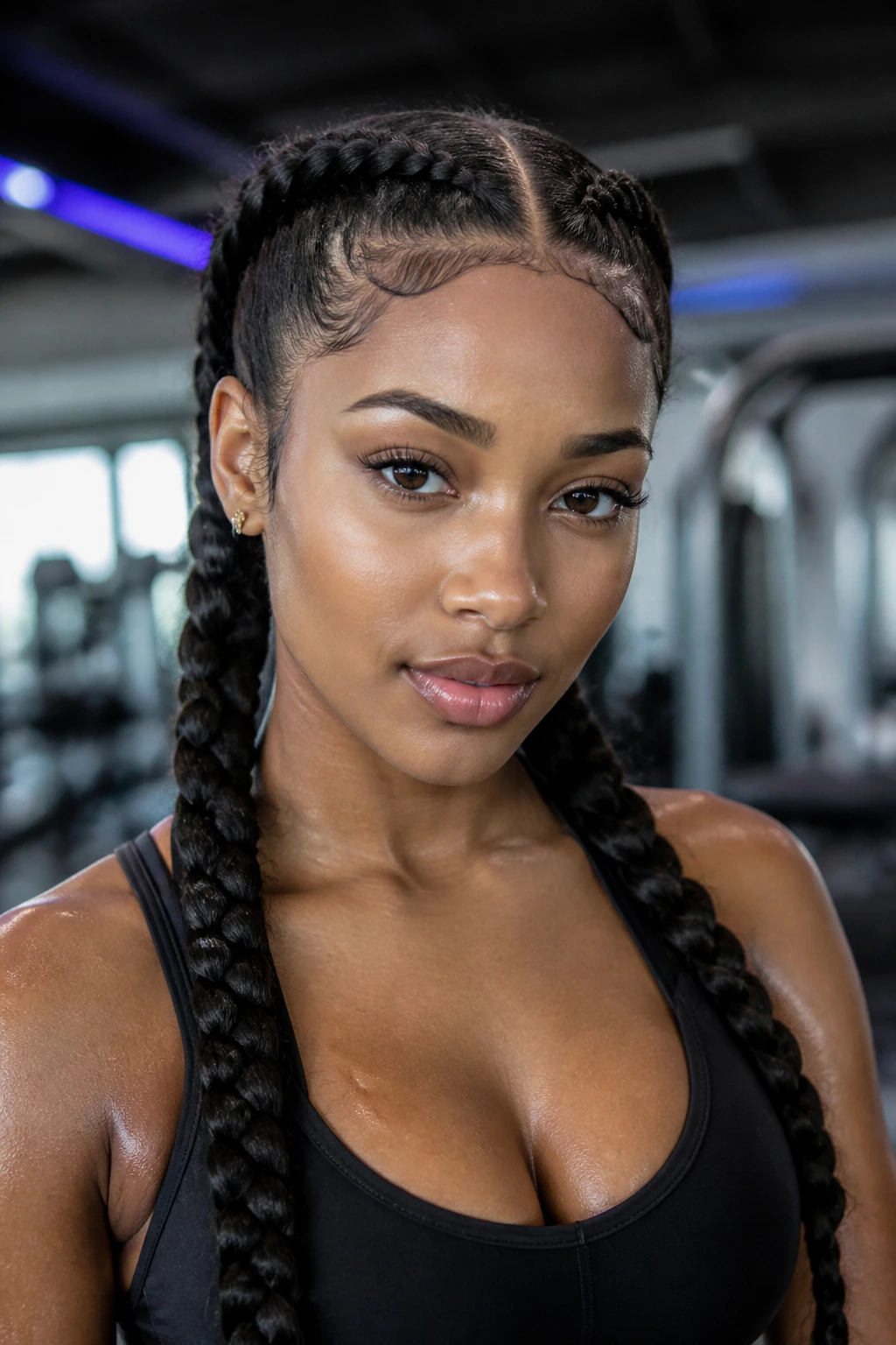 Close-up of a real person with two tight Double Dutch braids.
