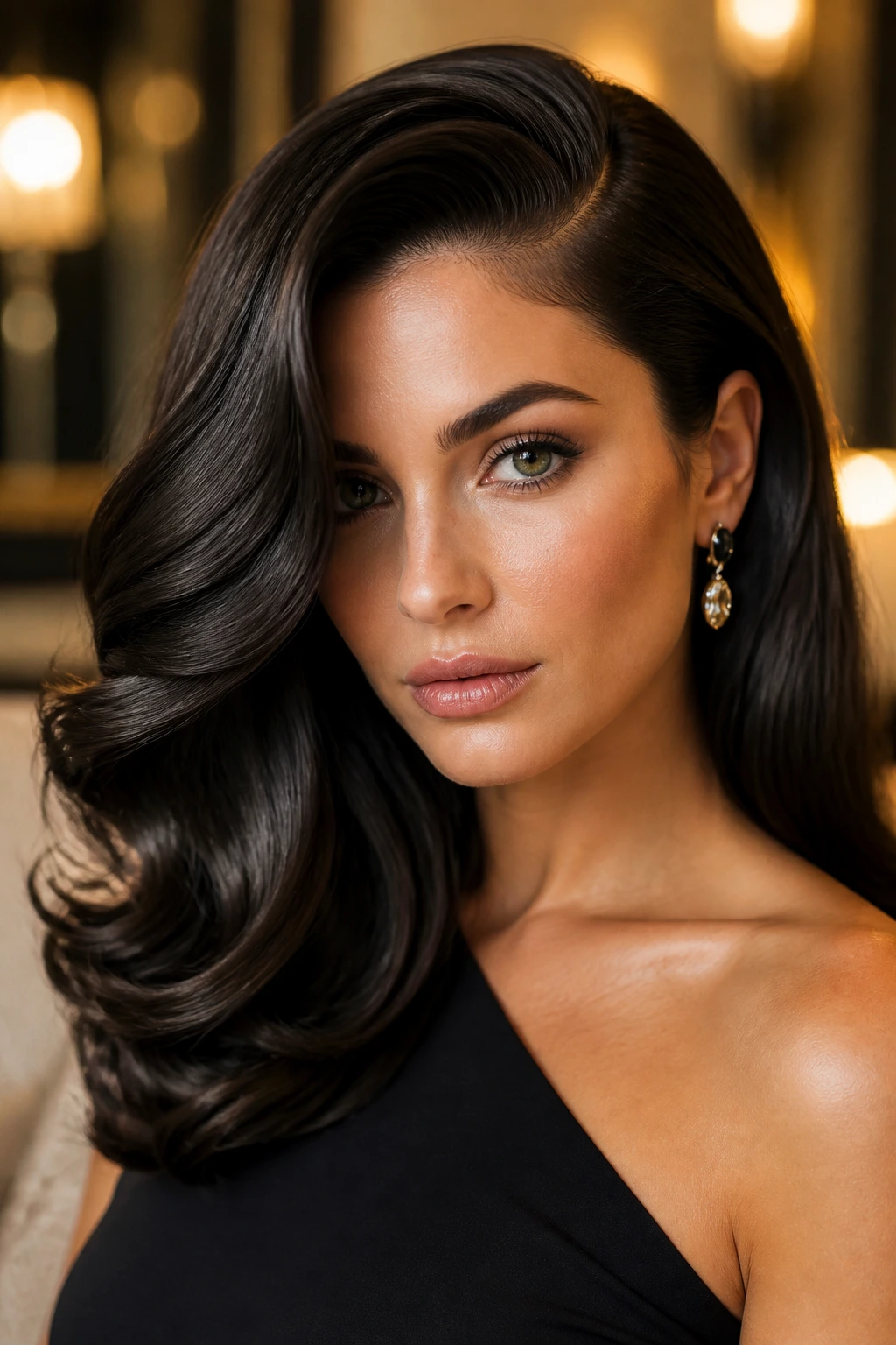 Real person with dramatic deep-part wave and glossy finish