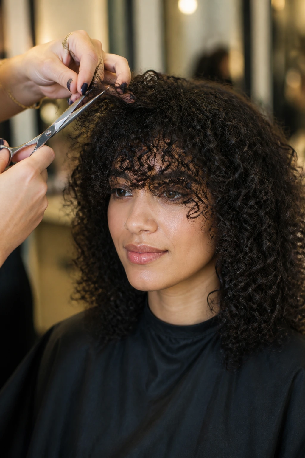 Real person getting a dry cut by a stylist in a salon