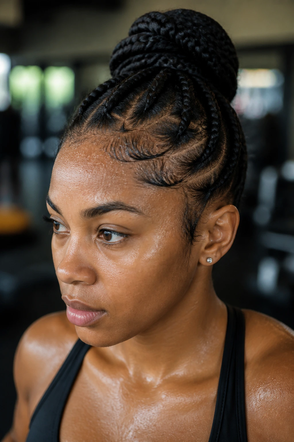 Close-up of hairline with smooth edges during workout