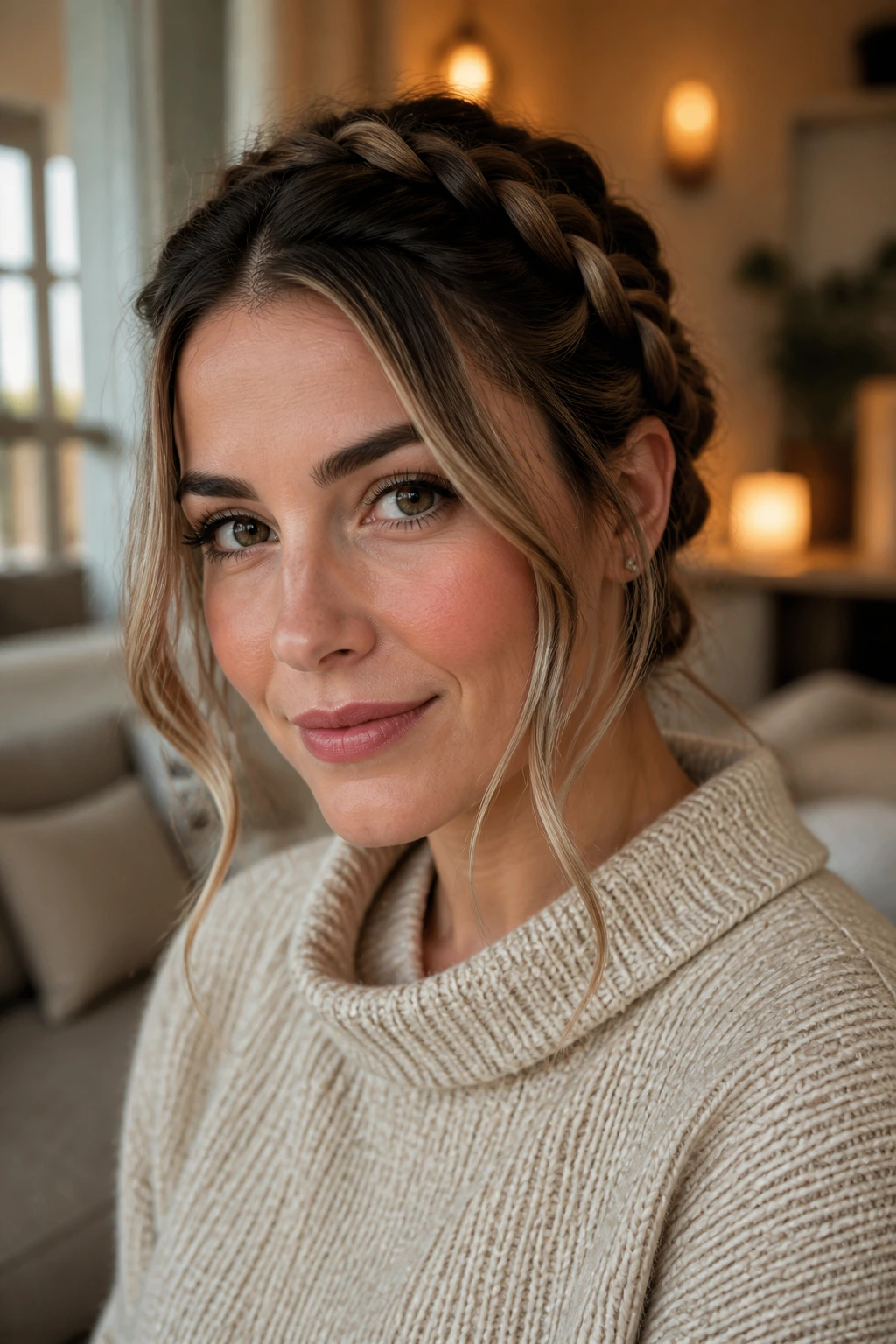 Real woman with braid and gentle face-framing strands