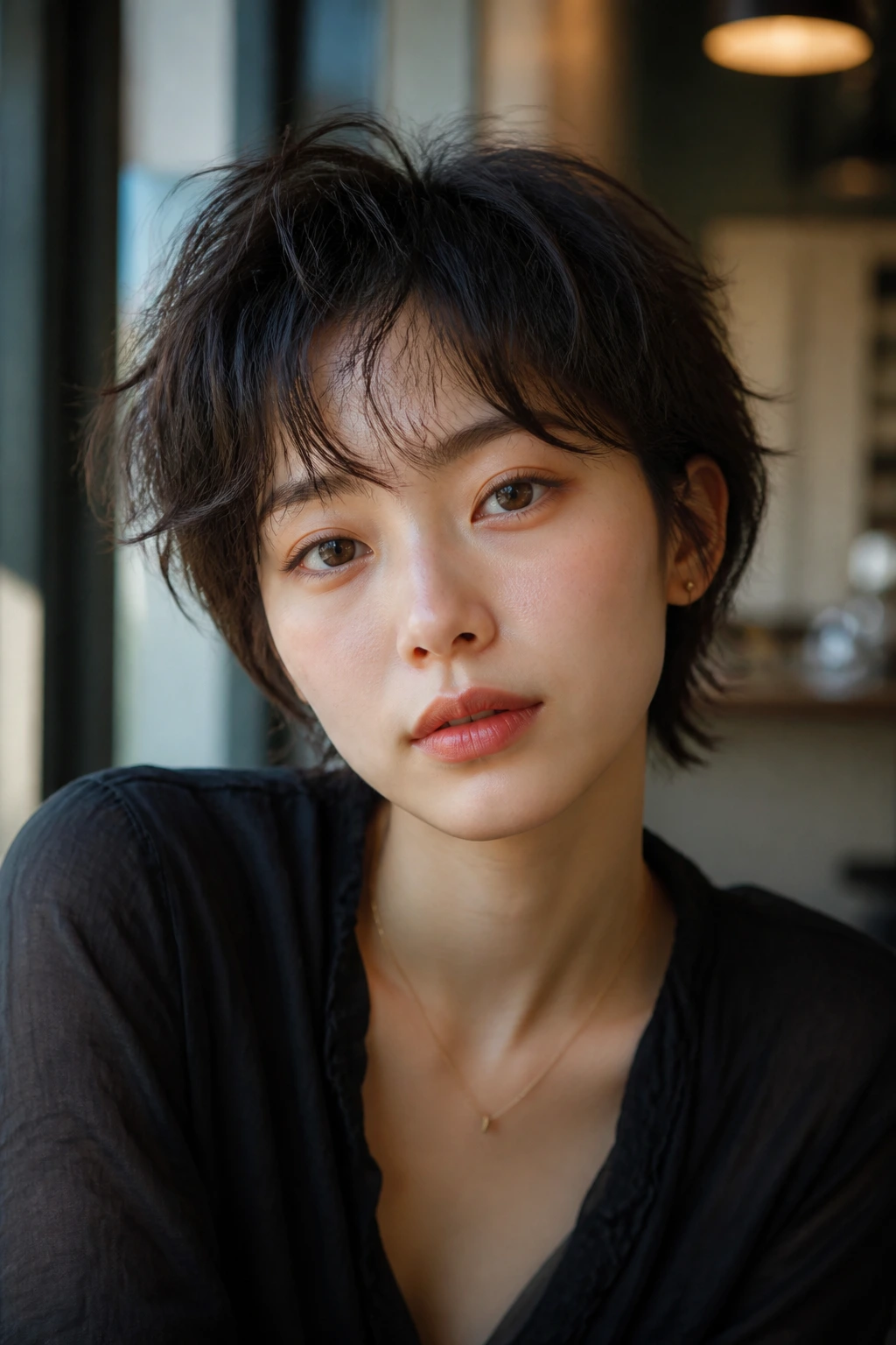 Close-up of real person with wispy Fairy Cut showing casual, imperfect ends