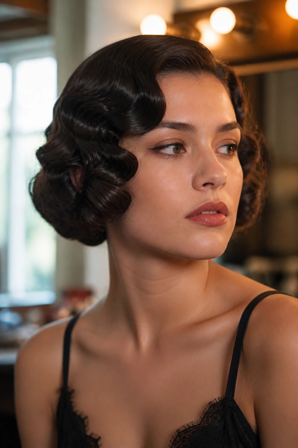 Close-up of The Faux-Bob hairstyle on a real woman with tucked-under ends and hidden bobby pins.