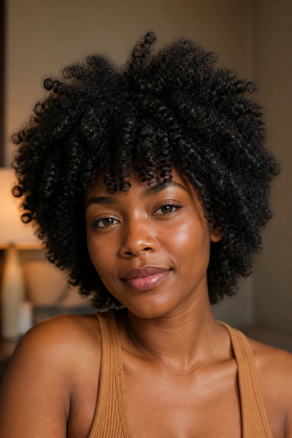 Close-up of a real woman with faux-fro crochet curls