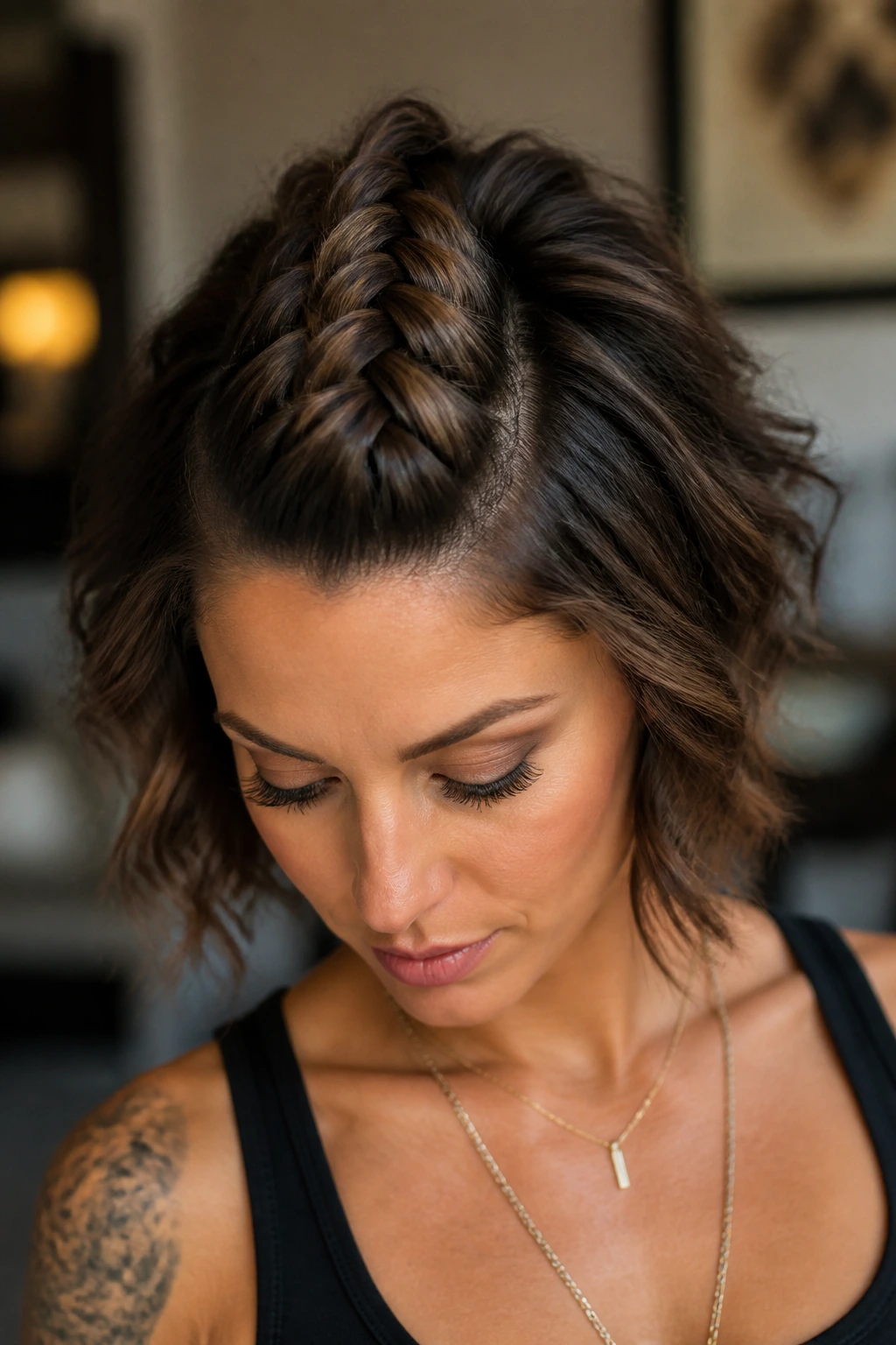 Close-up of center braid forming faux-hawk on real person