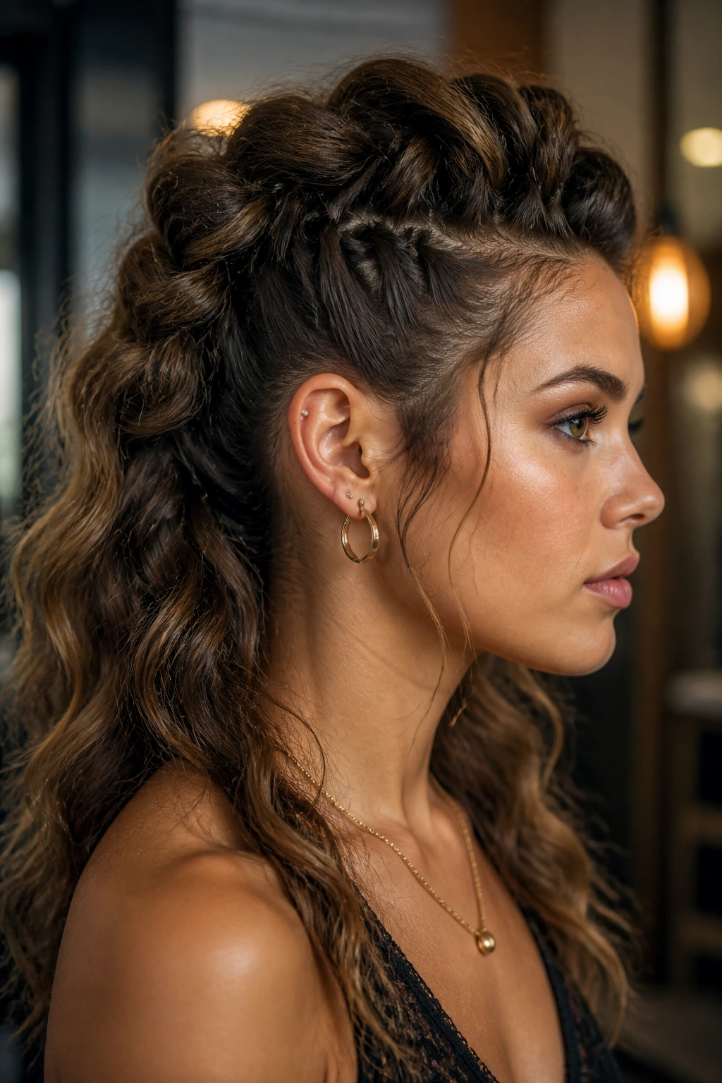 Real person with a center-pinned faux-hawk hairstyle