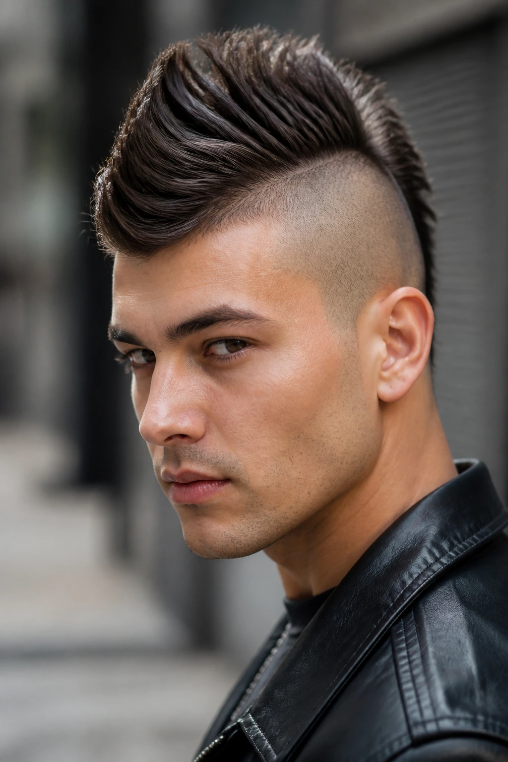 Portrait of a real person with a Mohawk-inspired faux hawk