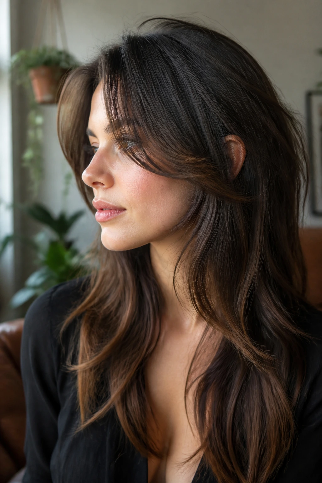 Real woman with feathered face-framing layers
