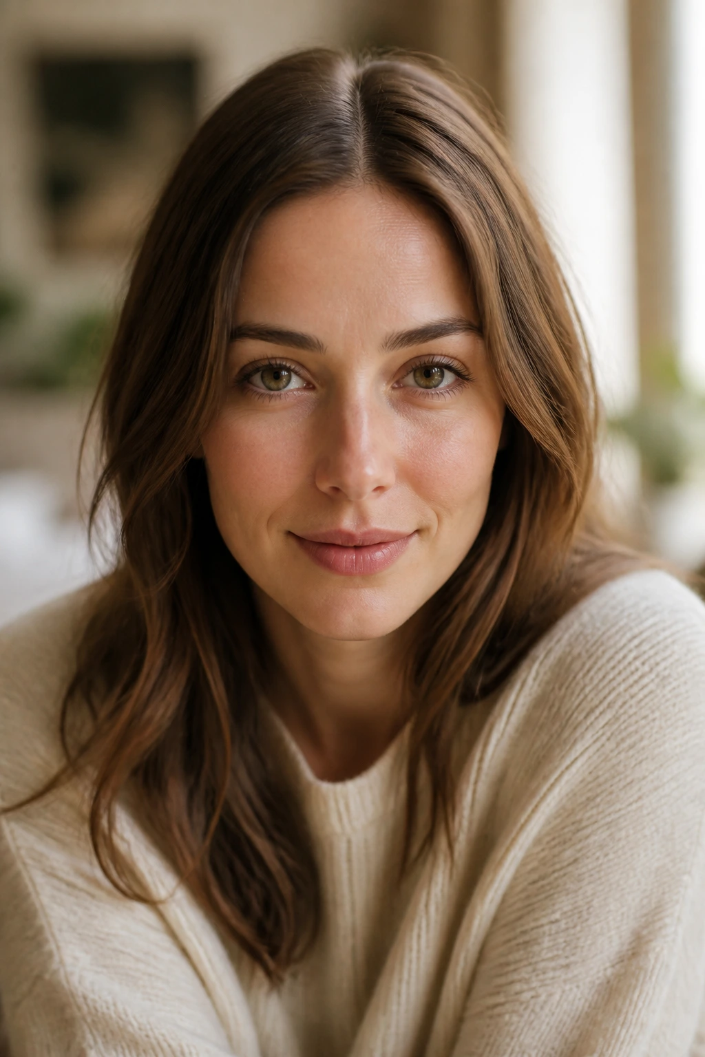 Close-up portrait of a person with a middle part reflecting on hairstyle