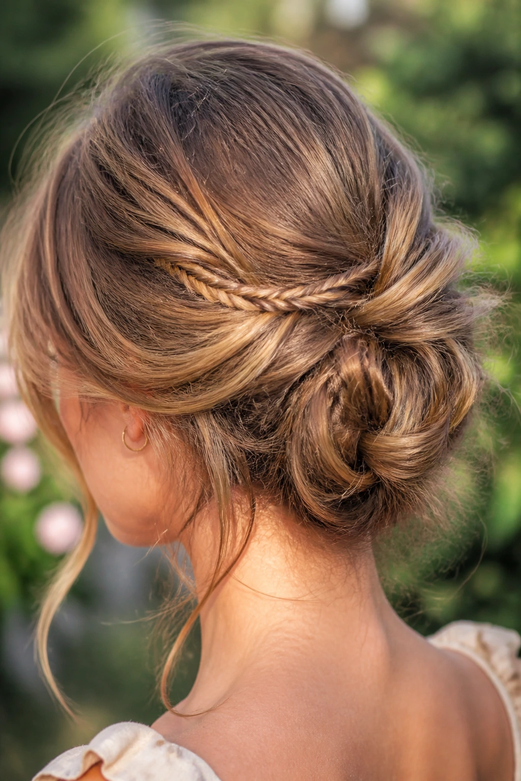 Close-up of a real woman showing a small fishtail accent at the back
