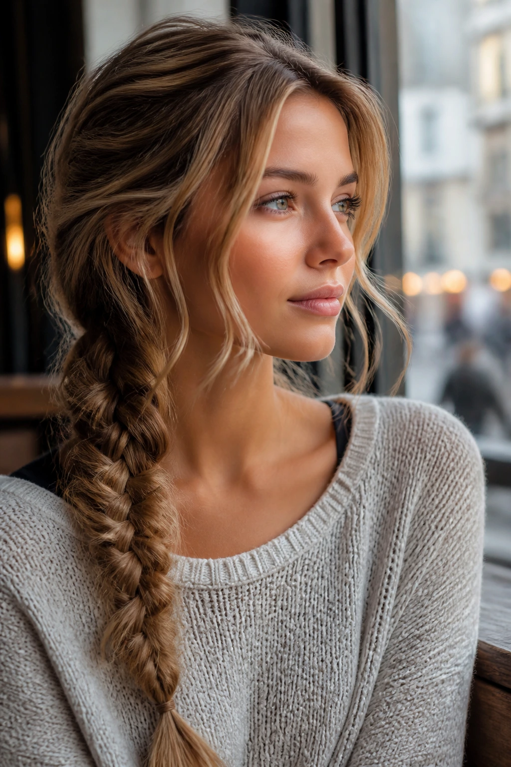 Side Fishtail Braid with Loose Tendrils close-up of a real person with loose tendrils