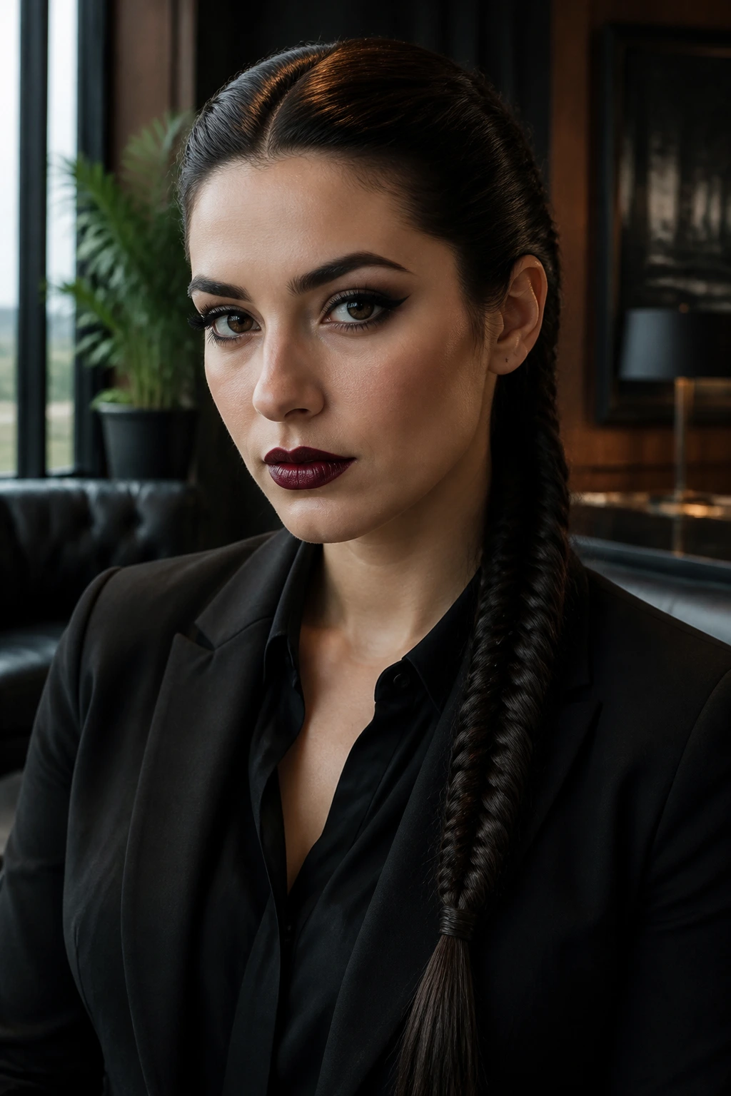 Close-up of a tight fishtail braid over shoulder on a real person in a modern office