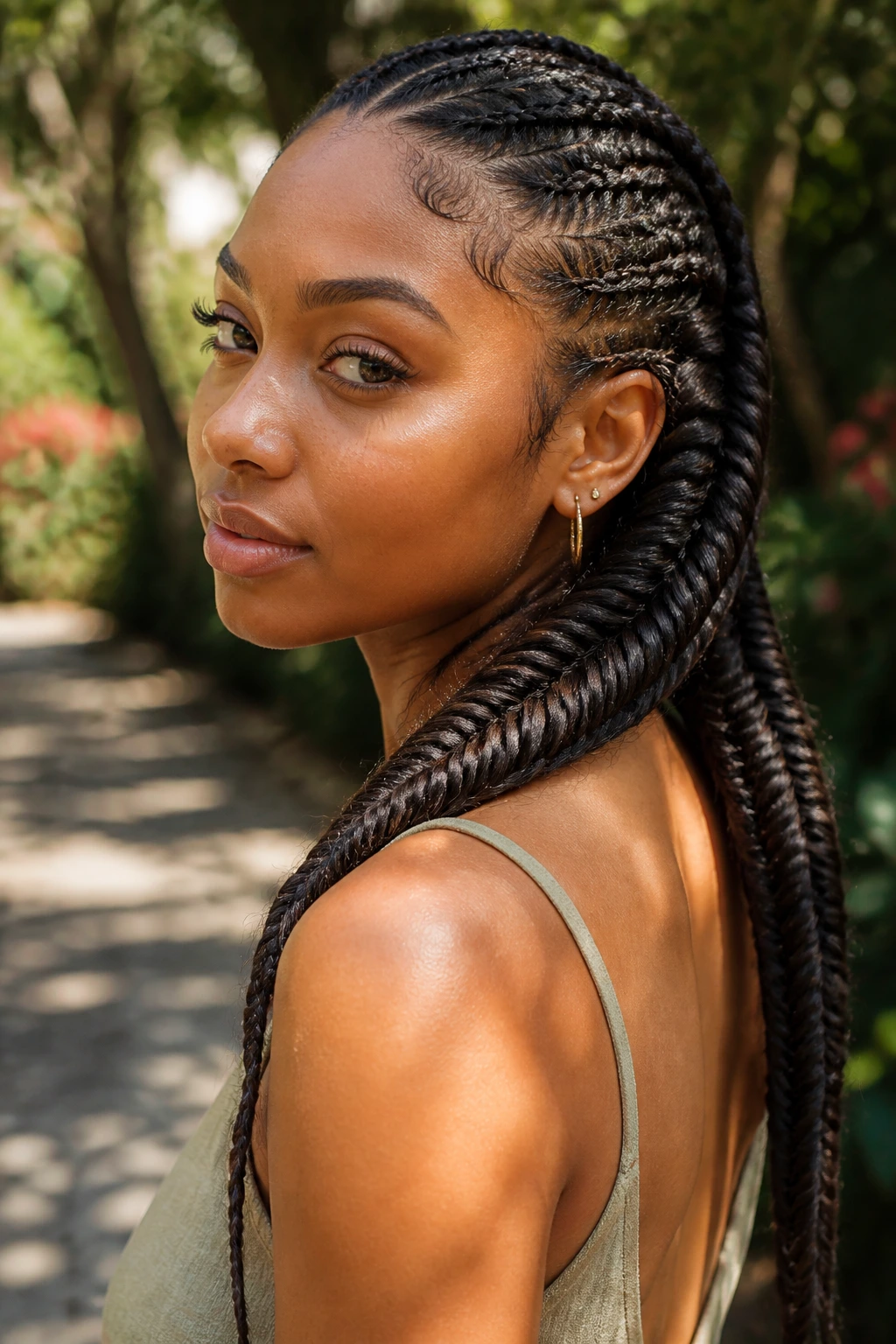 Fishtail braids on real woman, detailed texture