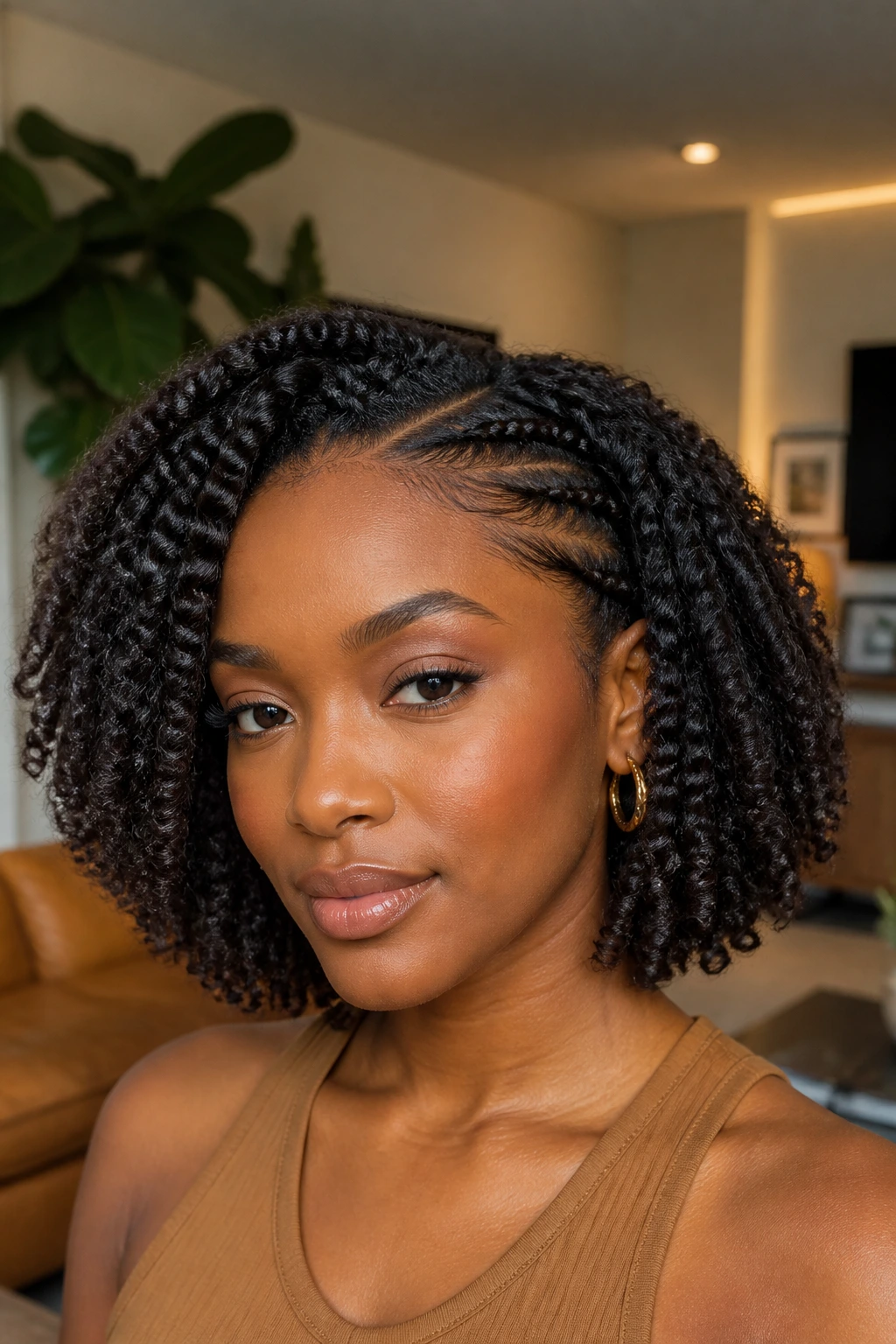 Close-up of real person with flat-twisted front bob