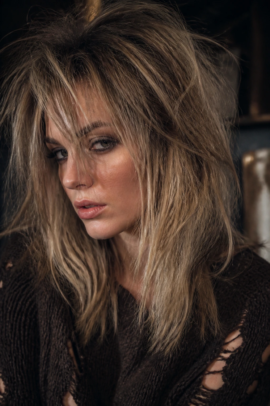 Close-up of frayed, brittle mid-lengths hair