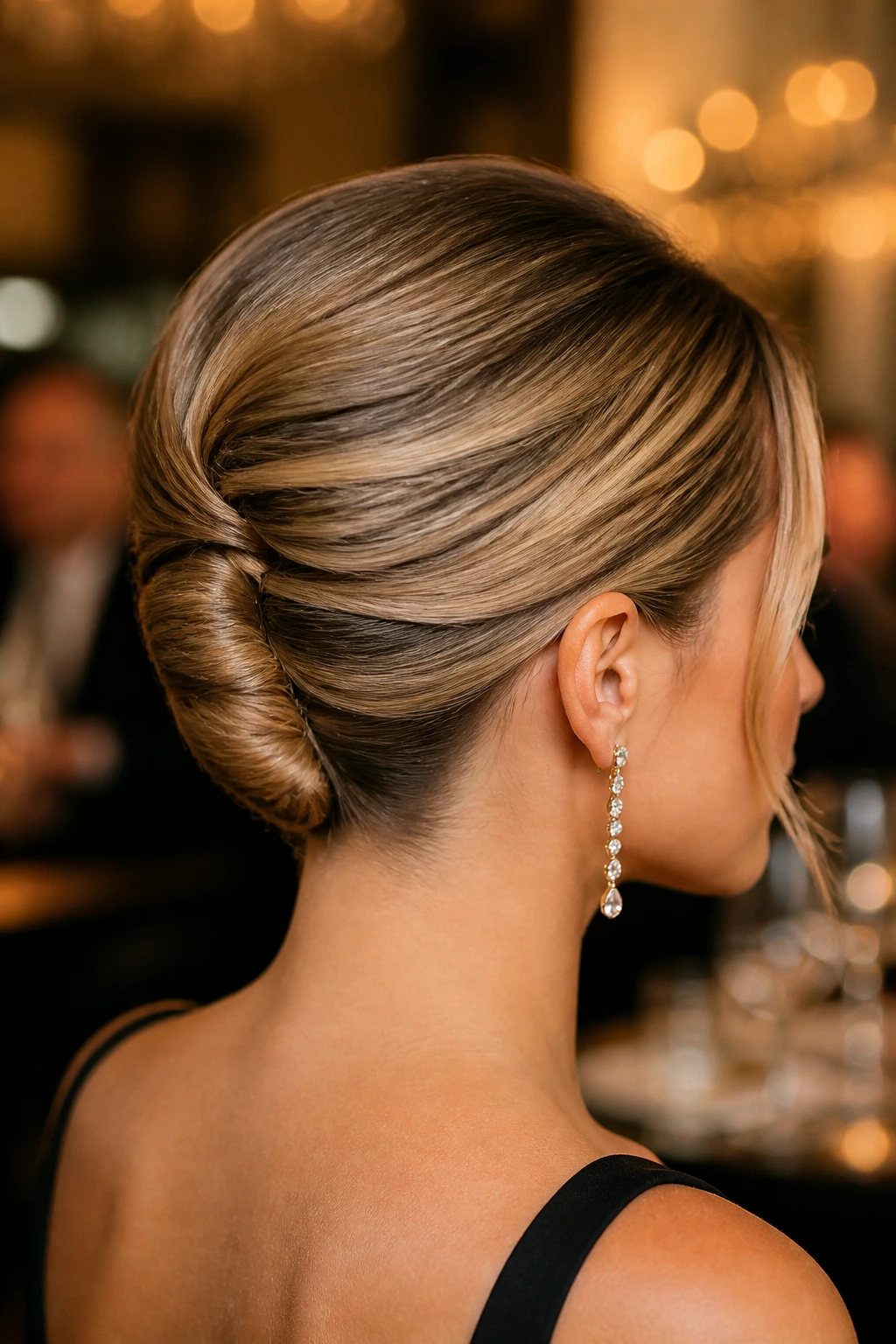 Real woman with a sleek French twist hairstyle