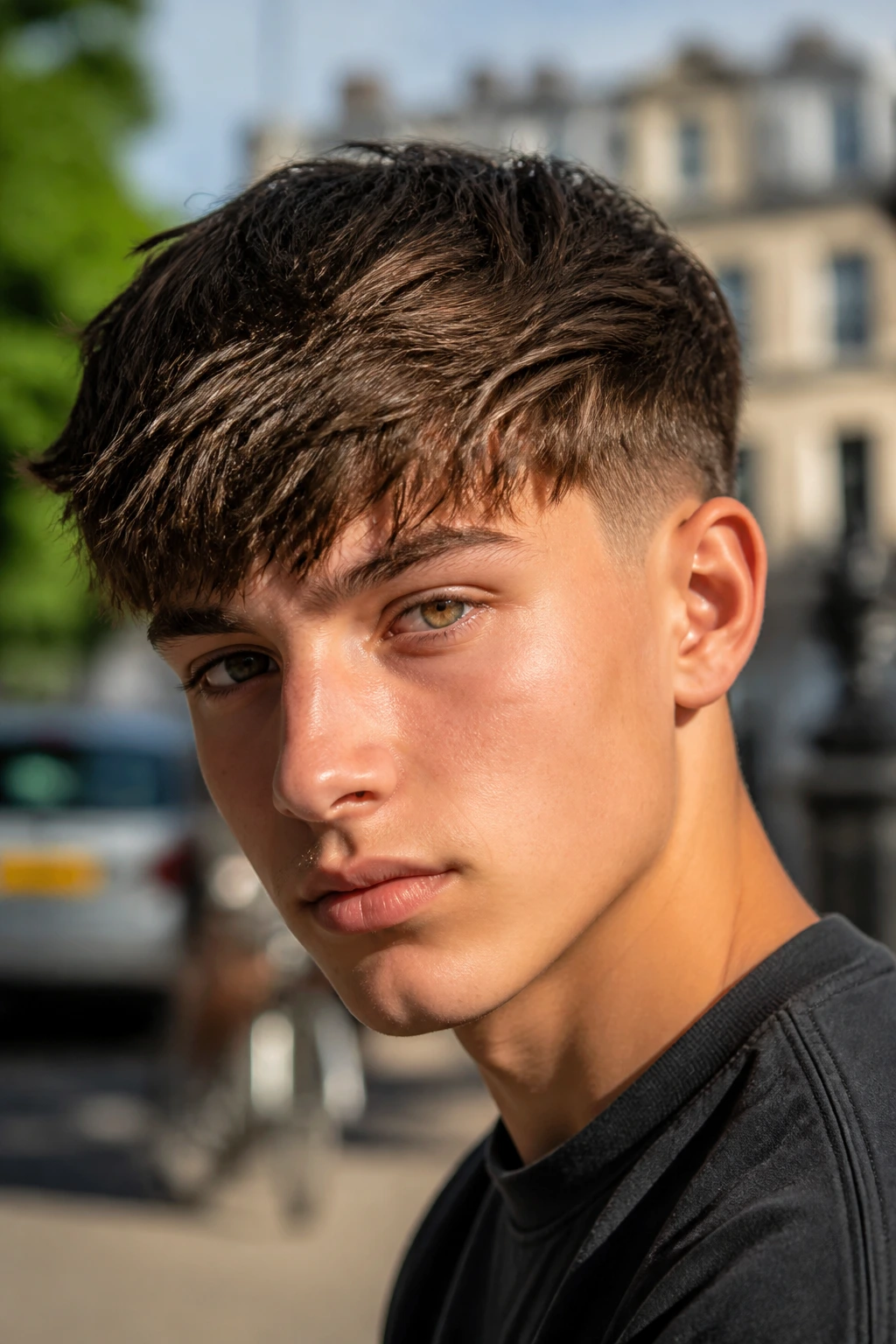 Teen with fringe and tapered sides portrait
