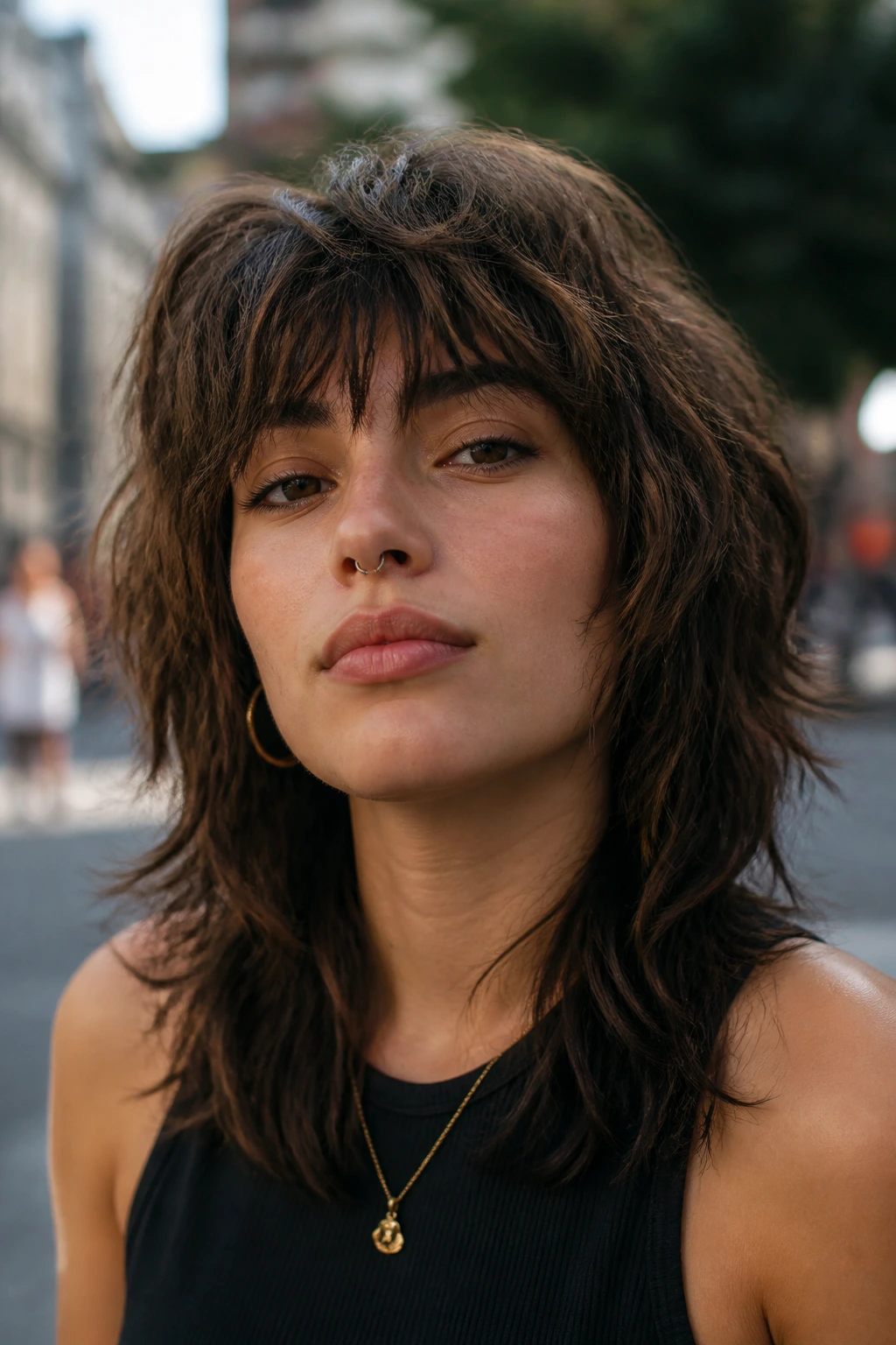 Real person with fringed shag hairstyle showing front fringe and texture