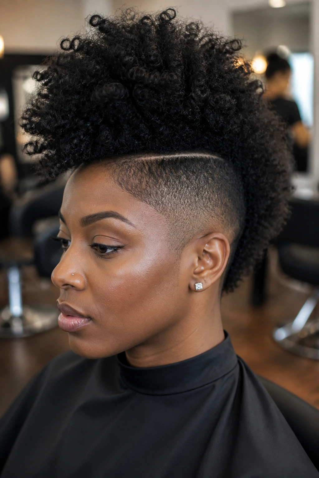 Close-up fro-hawk bob on a real person in a salon
