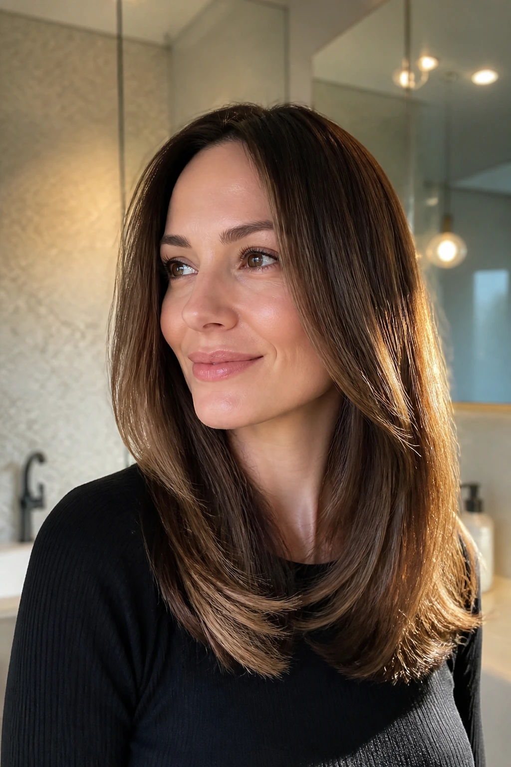 Close-up of glossy healthy hair ends on a real person