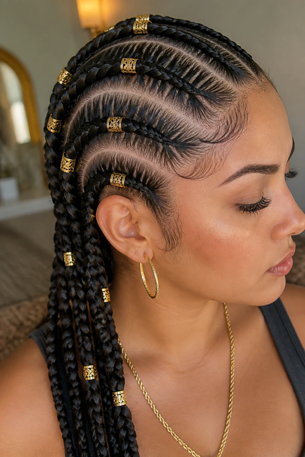 Real person with braids featuring gold cuff embellishments