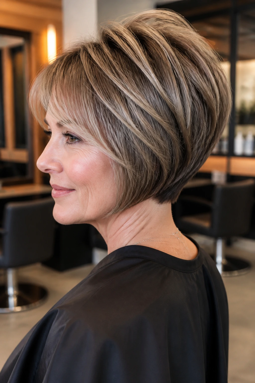 Portrait of a woman showing stacked bob with crown height