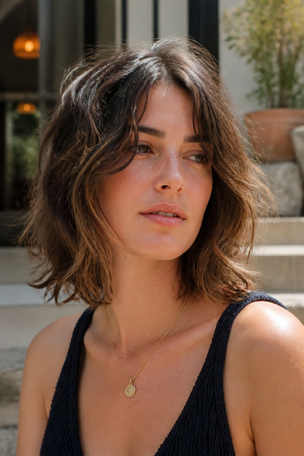 Close-up of grown-out shag bob with natural waves