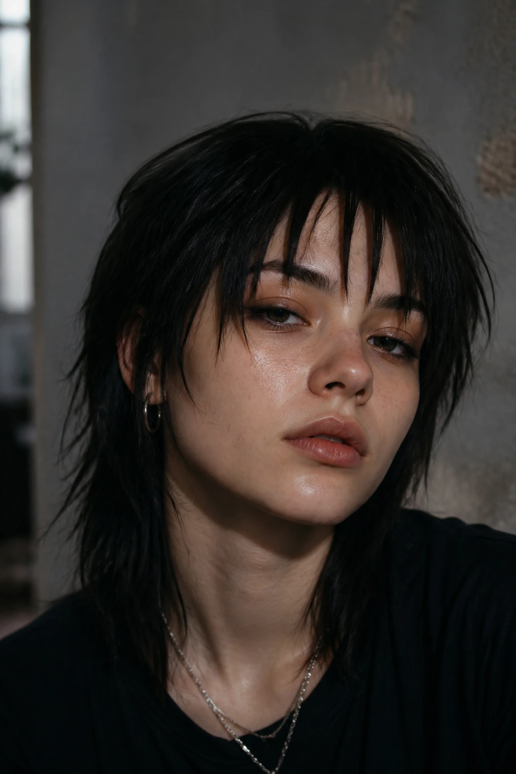 Close-up portrait of grunge piece-y bangs on a real person