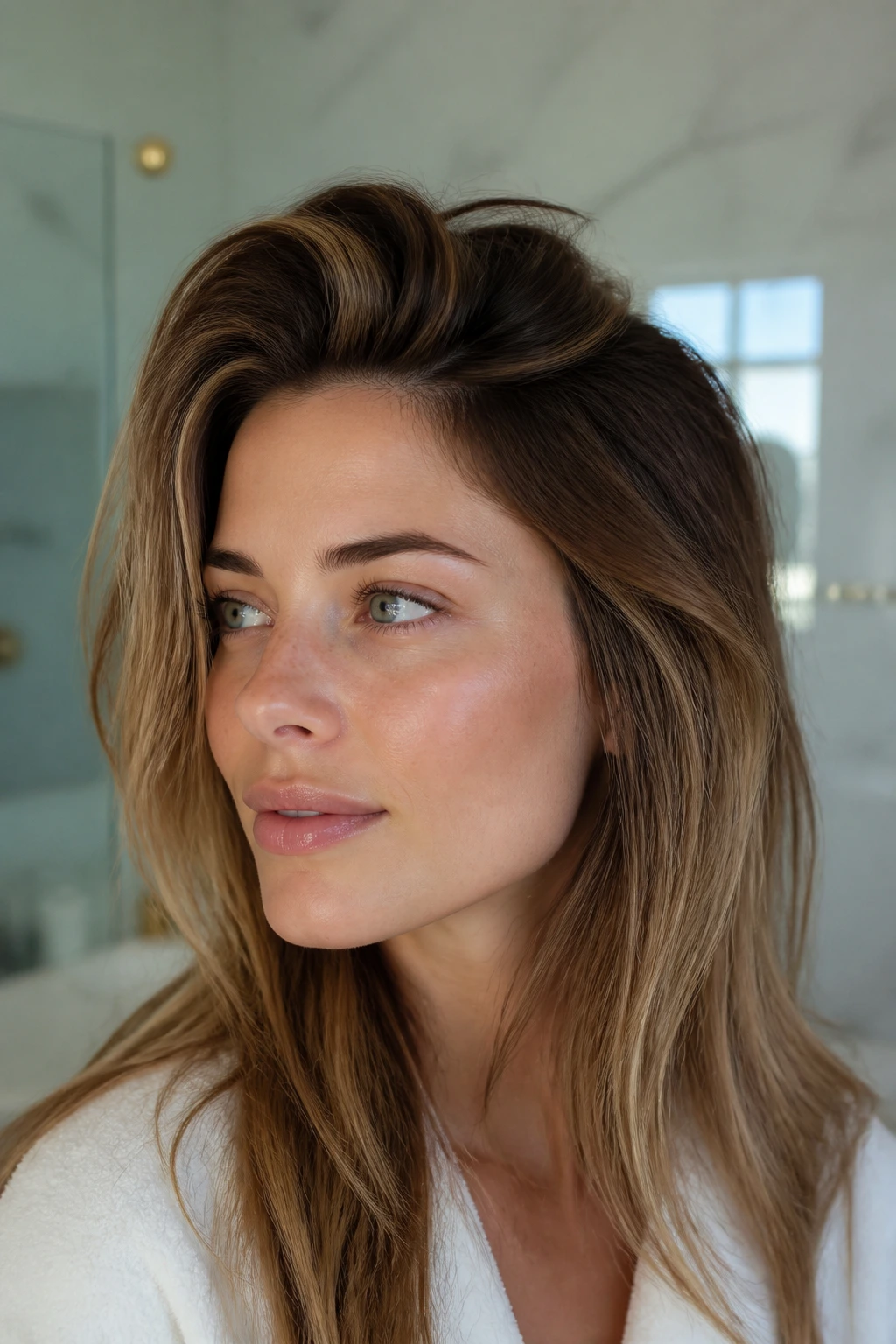 Portrait with hair lifted at roots to create volume