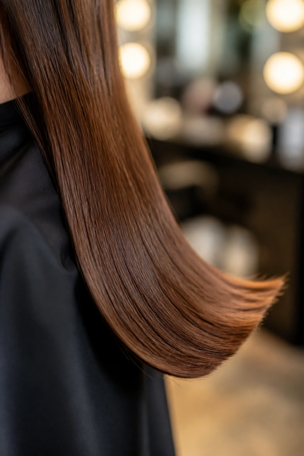 Close-up of smooth hair ends on a real person