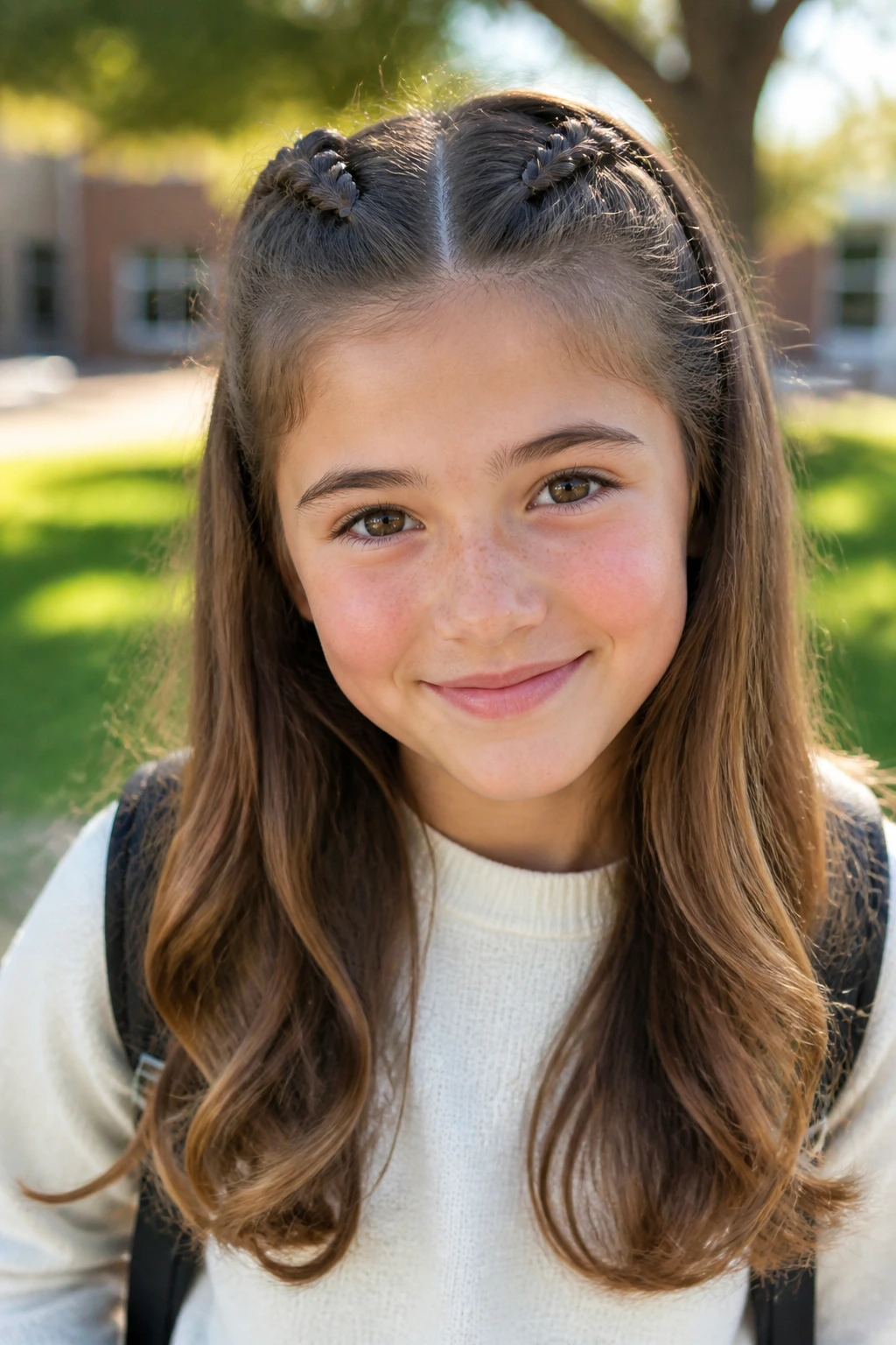 Close-up of a real person with half-braided pigtails hairstyle