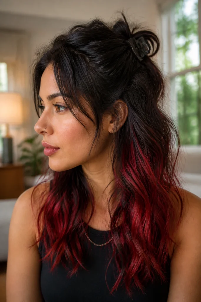 17 Black Hair with Red Ends Hairstyles for Busy Mornings