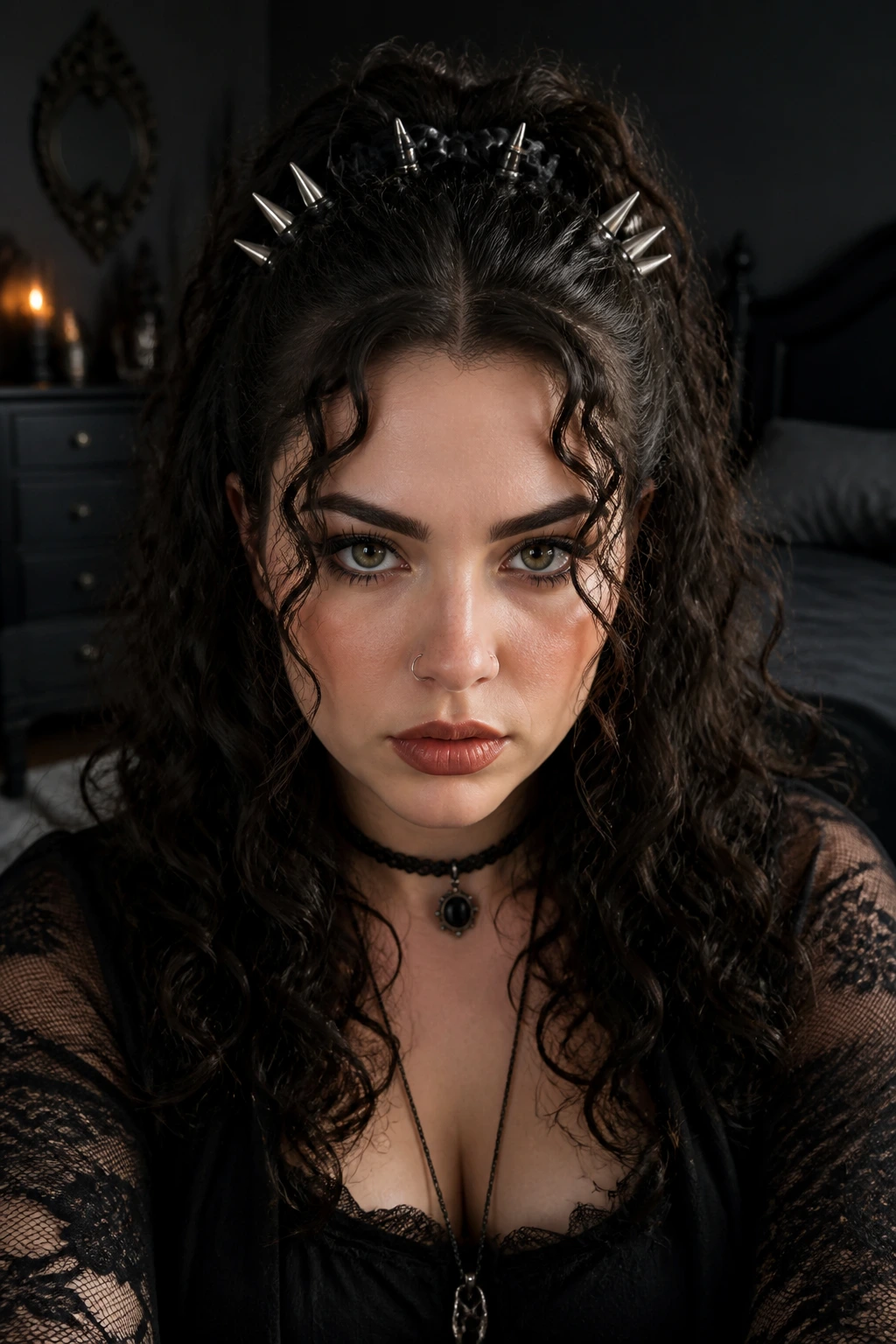 Close-up of a real person with half-up half-down hairstyle and spike clips.