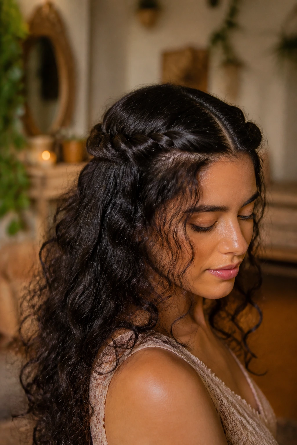 Close-up of Half-Up Twisted Crown on a real woman with crown-like twists