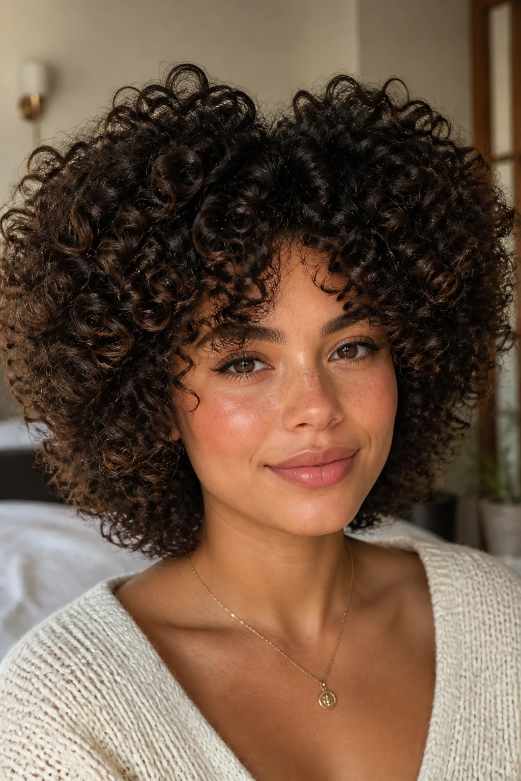 Portrait of a real person with heart-shaped crown of curls
