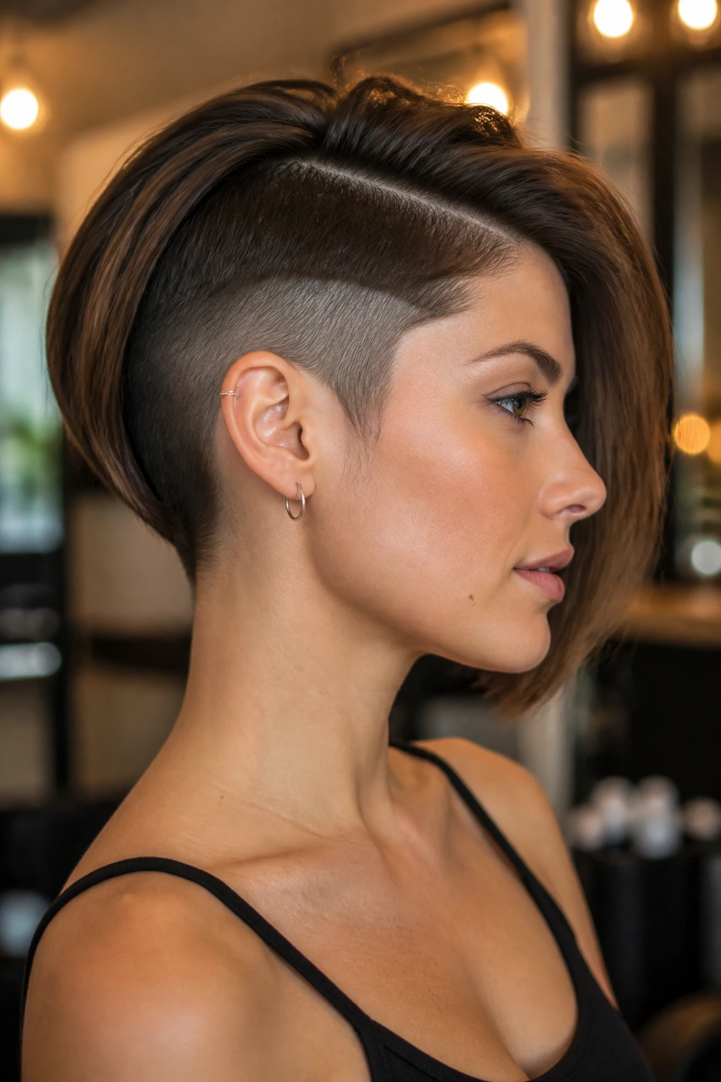 Profile of a real person with a high-temple undercut showing shaved temple area