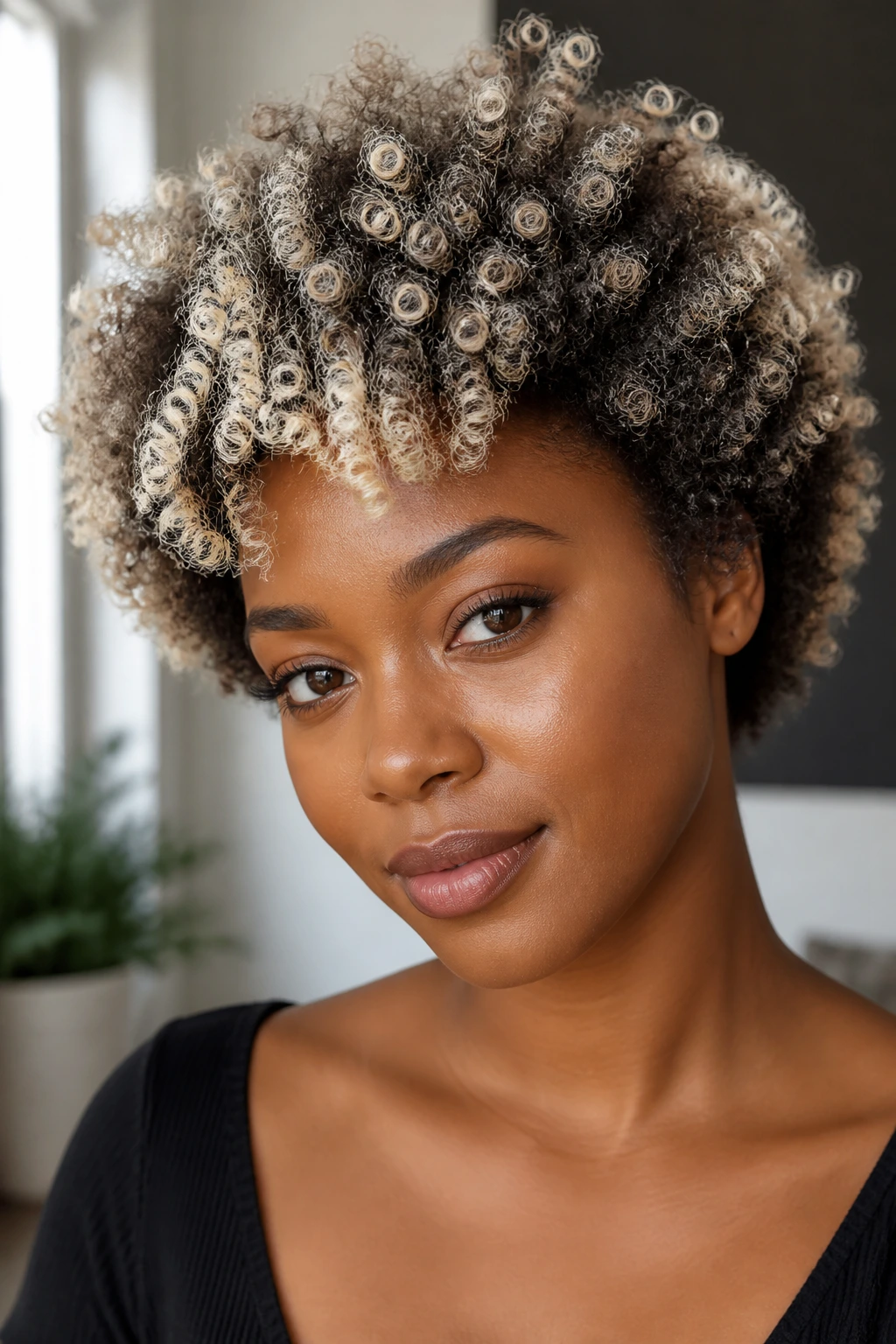 Close-up of 4C coils with ice blonde halo highlights
