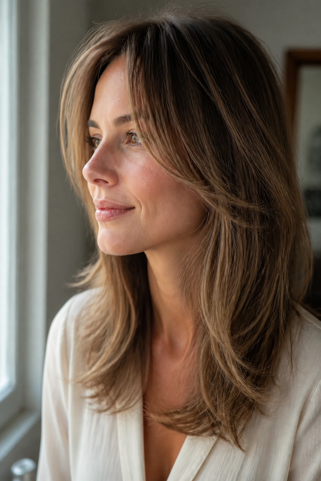 Portrait of a real woman with invisible layers creating lift without visible layering