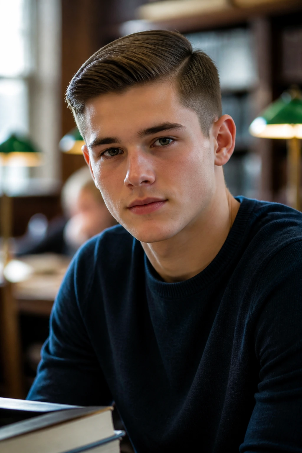 Teen in Ivy League haircut on campus