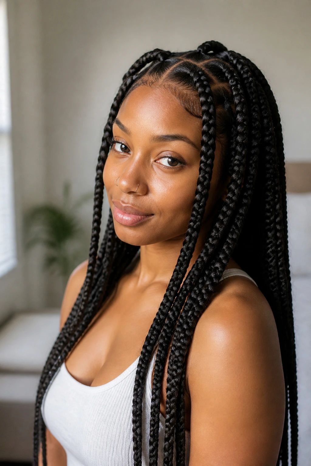 Jumbo knotless braids portrait on real woman