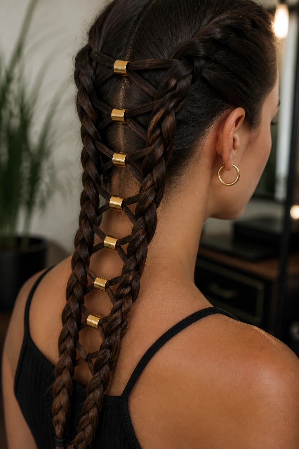 Back/side view of ladder braid with cuffs on each rung