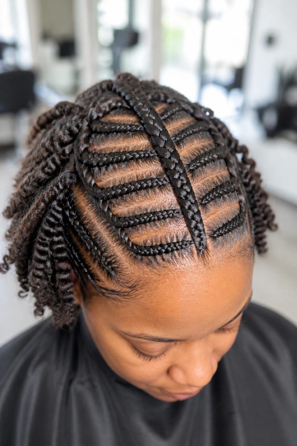 Close-up of crown showing backbone braid with ladder braids
