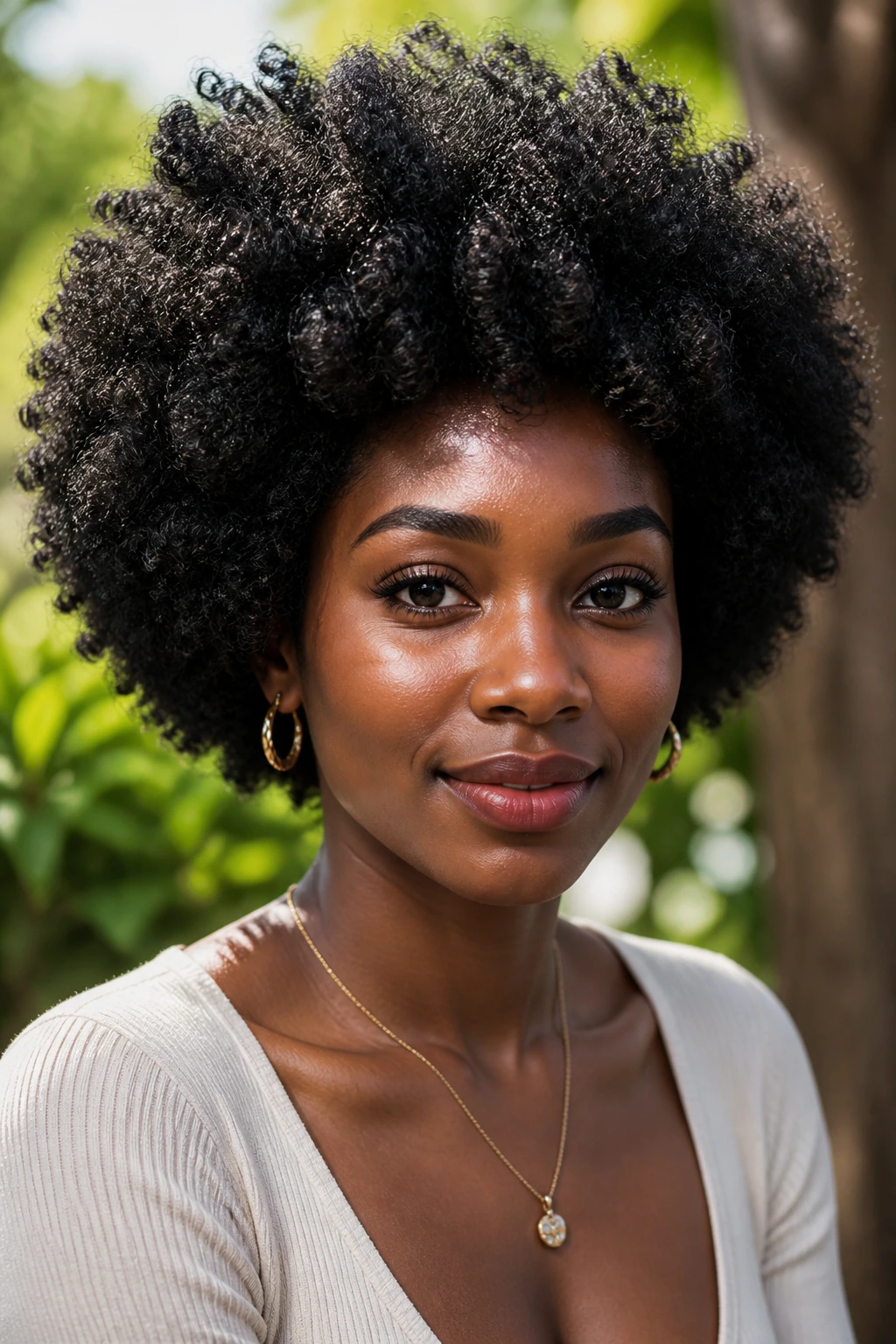 Close-up of a layered 4C afro hairstyle on a real person