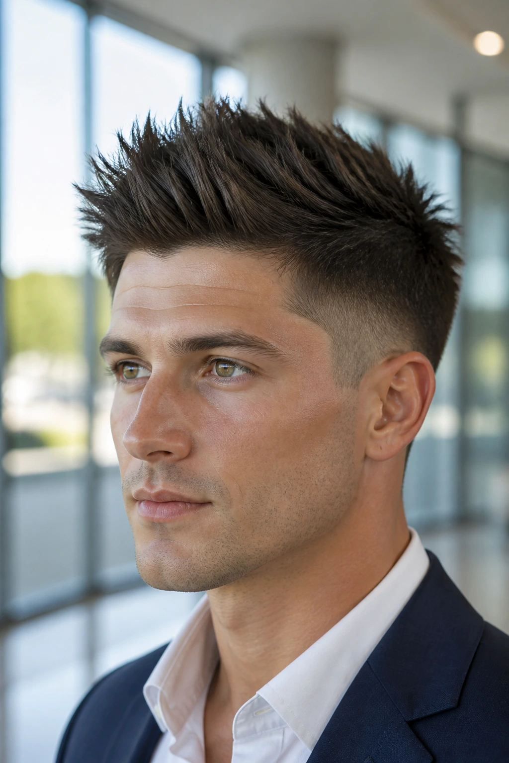 Close-up of a real person with layered spikes and tapered sides